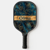 Naam Speciaal Blauw Gold Floral Pickleball Paddle (Achterkant)