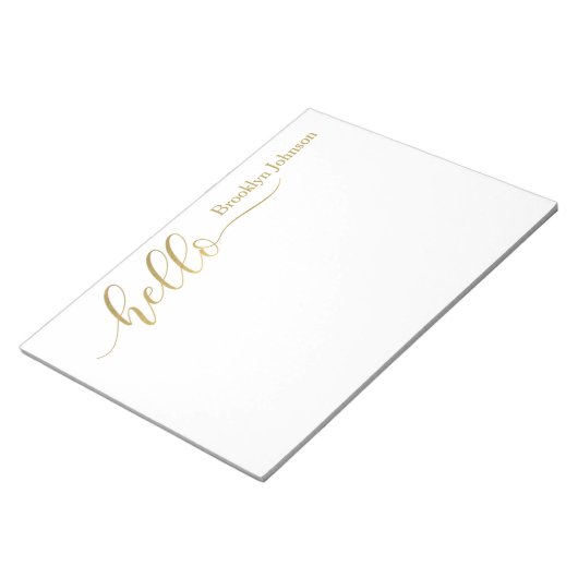 Naam Speciaal Stijlvol goud "Hallo" Notitieblok (Schuin)