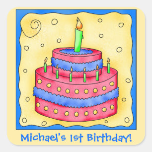 Naam Specialiseer de eerste geboorthday party Cake Vierkante Sticker