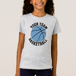 Naam, speler en nummer van het Light Blue Basketba T-shirt