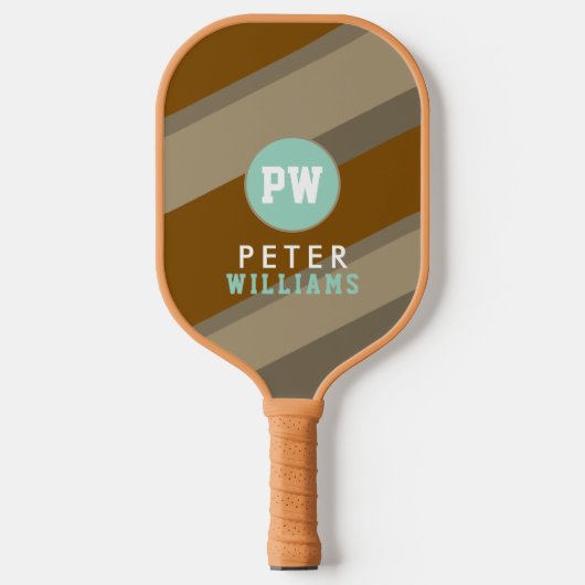 Naam speler Monogram op gestreepte tan Pickleball Paddle (Voorkant)