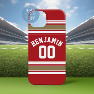 Naam SportJersey Red en Gold Stripes iPhone 15 Case