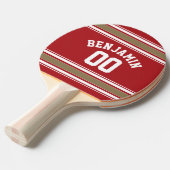 Naam SportJersey Red en Gold Stripes Tafeltennisbatje (Voorkant Gekanteld)