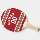 Naam SportJersey Red en Gold Stripes Tafeltennisbatje (Zijkant)