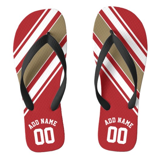 Naam SportJersey Red en Gold Stripes Teenslippers (Voetbed)