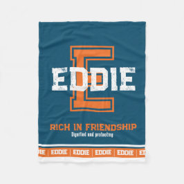 Naam: sportmonogram blauw sinaasappel fleece deken
