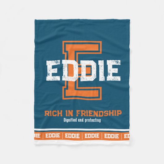 Naam: sportmonogram blauw sinaasappel fleece deken (Voorkant)
