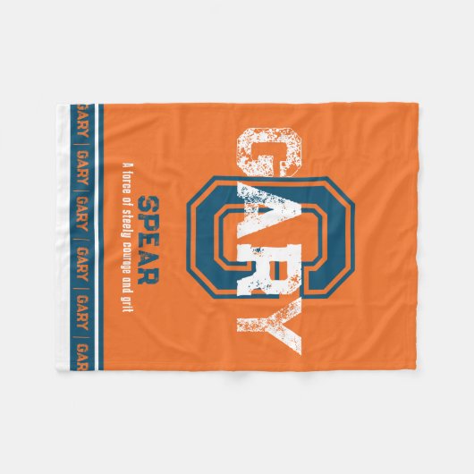 Naam: sportmonogram oranje blauw Gary Fleece Deken (Voorkant (Horizontaal))