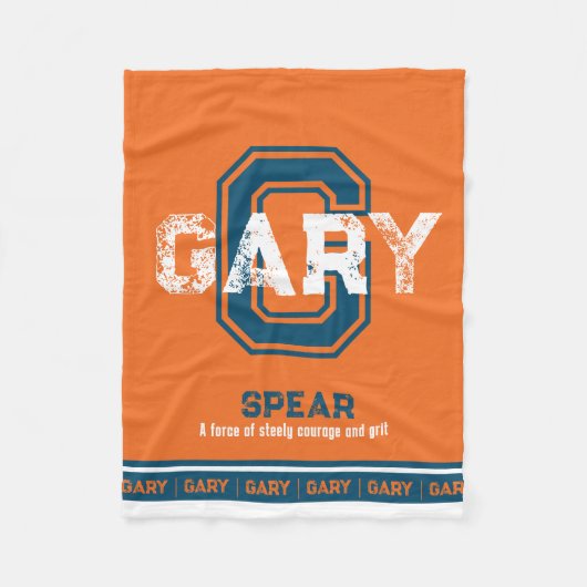 Naam: sportmonogram oranje blauw Gary Fleece Deken (Voorkant)