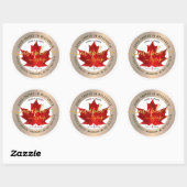 Naam Staat Fancy Font Maple Syrup Red Leaf Gold Ronde Sticker (Vel)