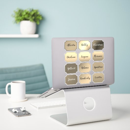 Naam Sticker Set Elegante kleuren (Laptop op bureau)