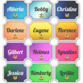 Naam Sticker Set Mooie kleuren met Schattige gezic (Voorkant)