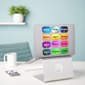 Naam Sticker Set Mooie kleuren met Schattige gezic (Laptop op bureau)