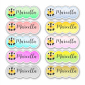 Naam Sticker Set Multi kleur met Schattige gezicht (Voorkant)