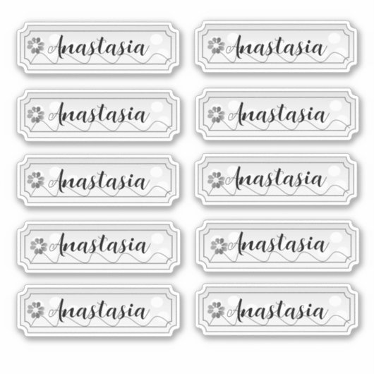 Naam Sticker Set Silver Flowers (Voorkant)