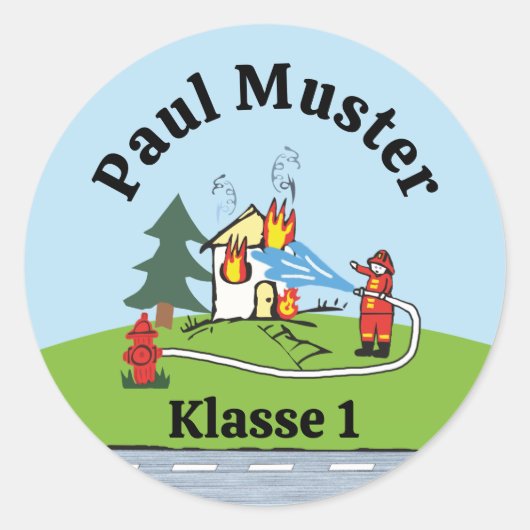 Naam Stickers Rond - Brandweer - Brandweerman (Voorkant)