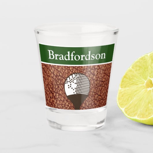 Naam Stijlvol Golfers Masculine Brown Faux Leather Shot Glas (Voorkant)
