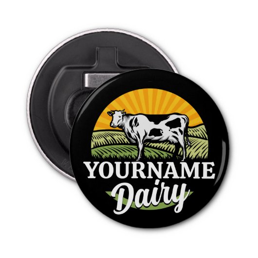 NAAM Sunset Dairy Boerderij Grazing Holstein Koe t Button Flesopener (Voorkant)