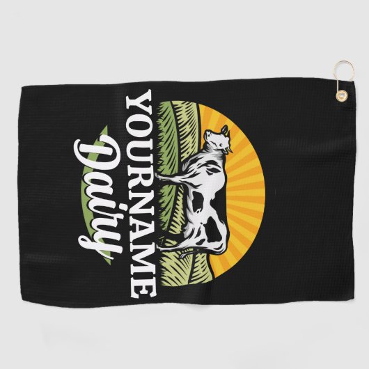 NAAM Sunset Dairy Boerderij Grazing Holstein Koe t Golfhanddoek (Horizontaal)