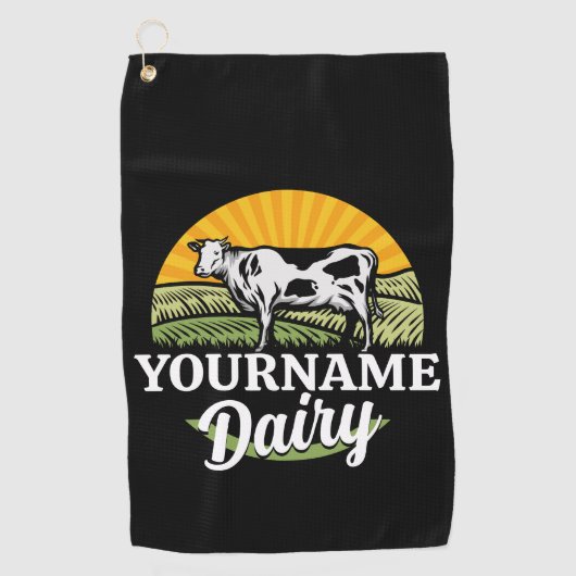 NAAM Sunset Dairy Boerderij Grazing Holstein Koe t Golfhanddoek (Voorkant)