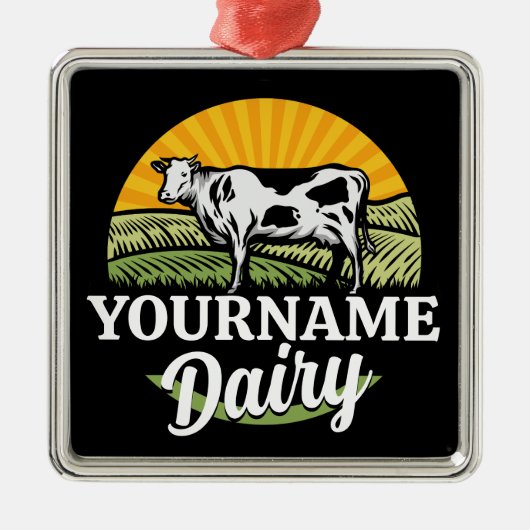NAAM Sunset Dairy Boerderij Grazing Holstein Koe t Metalen Ornament (Voorkant)