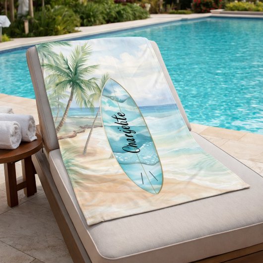 Naam surfplank strand palmbomen fleece deken
