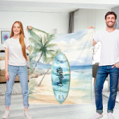 Naam surfplank strand palmbomen fleece deken