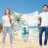 Naam surfplank strand palmbomen fleece deken