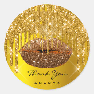Naam Sweet16th Bridal Gold Glam Glitter Lips Ronde Sticker