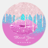 Naam Sweet16th Bridal Pink Blue Glitter Lips Ronde Sticker (Voorkant)