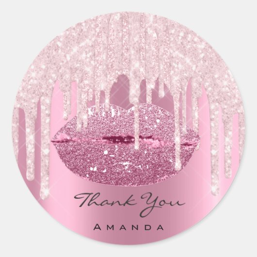 Naam Sweet16th Bridal Pink Kiss Glitter Lips Ronde Sticker (Voorkant)