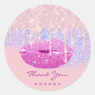 Naam Sweet16th Bridal Pink Rose Glitter Lips Ronde Sticker