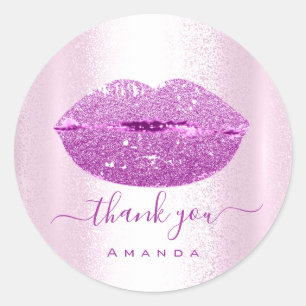 Naam Sweet16th. Paarse Glitter VIP Kiss Lips Ronde Sticker
