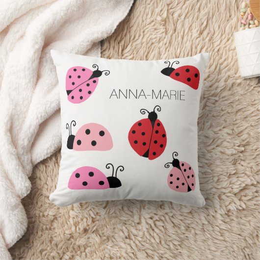 Naam Sweet Cute Pink Red Ladybug Cartoon Kussen (Deken)