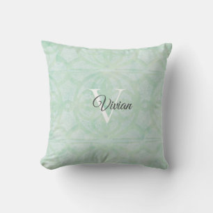Naam Sweet Mint Green Waterverf Monogram Kussen