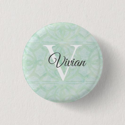 Naam Sweet Mint Green Waterverf Monogram Ronde Button 3,2 Cm (Voorkant)