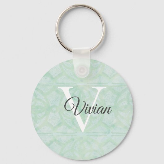 Naam Sweet Mint Green Waterverf Monogram Sleutelhanger (Voorkant)
