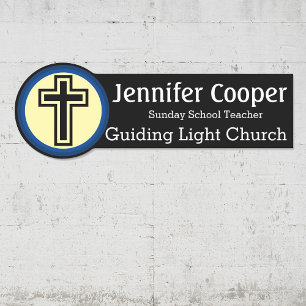 Naam Tag Cross Logo Custom Text Church Badge