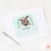 Naam TagBaby douche Baby Koe Eucalyptus Vierkante Sticker (Envelop)