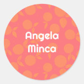 Naam tangerinepatroon ronde sticker (Voorkant)
