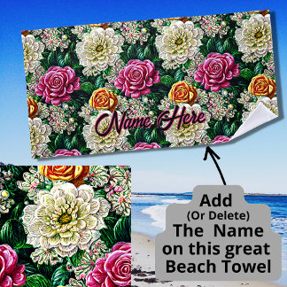Naam Tapestry Illustratie Roze White Gold Flowers Strandlaken