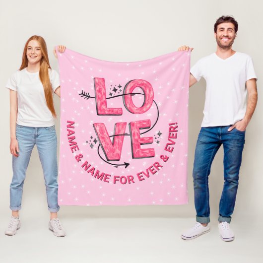 Naam tekst Boho LOVE Word letters roze Fleece Deken (In situ)