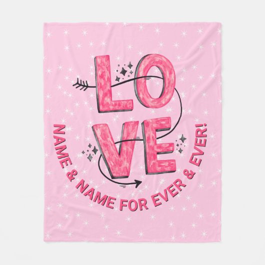 Naam tekst Boho LOVE Word letters roze Fleece Deken (Voorkant)