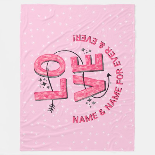 Naam tekst Boho LOVE Word letters roze Fleece Deken (Voorkant)