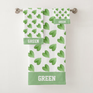 Naam Tekst en Groene Bladeren op Wit  Bad Handdoek
