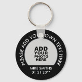 naam, tekst en speciale datum, foto zwart sleutelhanger (Voorkant)