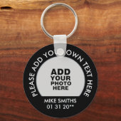 naam, tekst en speciale datum, foto zwart sleutelhanger (Voorkant)