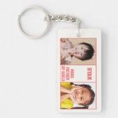 Naam, tekst en twee foto's in rood Lijst Sleutelhanger (Voorkant)