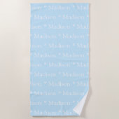  naam, tekst, lichtblauw wit strandlaken (Voorkant)