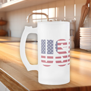 Naam & Tekst op Patriottische USA 16oz Matglas Bierpul